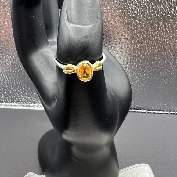 Vintage Sterling Silver Citrine Ring Size 7 - Yellow Gemstone Statement Ring - Picture 4 of 9